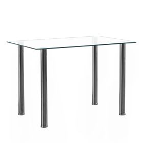 [Replace 65542081]4-seat simple rectangular cylindrical leg table tempered glass stainless steel clear glass 110 * 70 * 75cm
