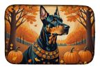 Doberman Pinscher Fall Dish Drying Mat Absorbent Dish Drying Mat Pad for Kitchen Counter Dish Drainer Mat for Countertop, 14 x 21", Multicolor